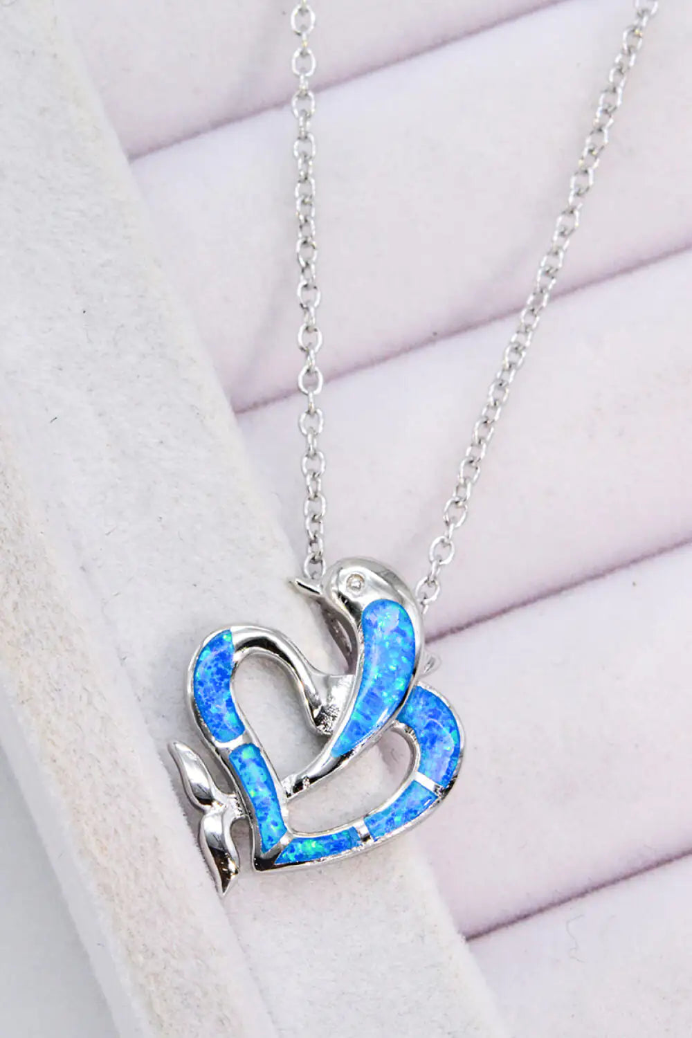 Opal Dolphin Heart Chain-Link Necklace