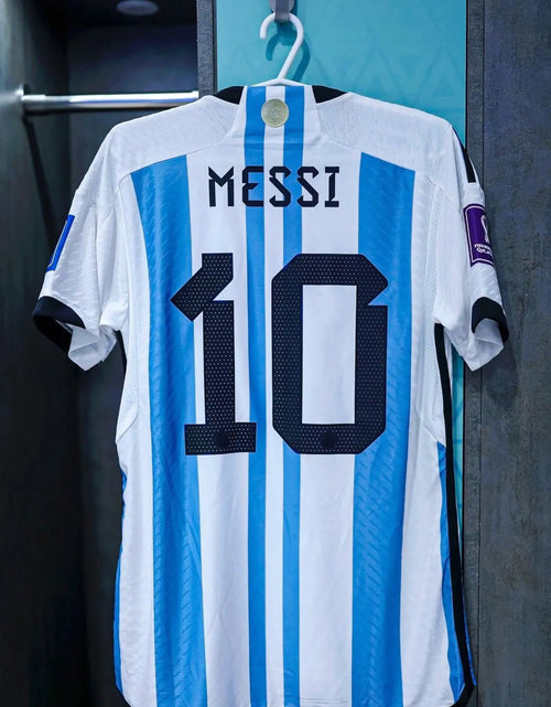 Load image into Gallery viewer, Messi #10 Premium Soccer 2022 Argentina World Cup Champions - Home Jersey by Adidas
