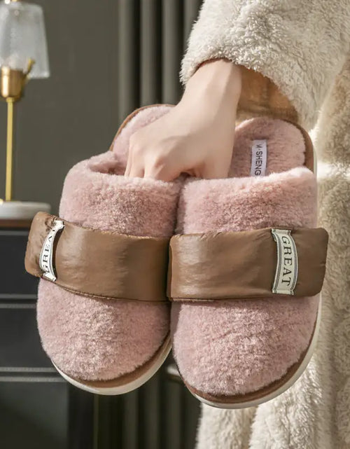 Load image into Gallery viewer, Autumn And Winter Indoor Home Slipper Plus Velvet Warm Couple Bedroom Cotton Shoes
