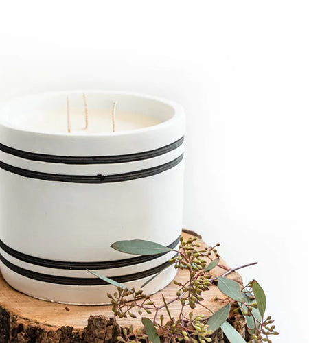 Luxury Large Striped Stone Designer Candle - Harvest