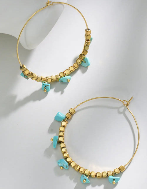 Load image into Gallery viewer, Turquoise Stainless Steel Hoop Earrings
