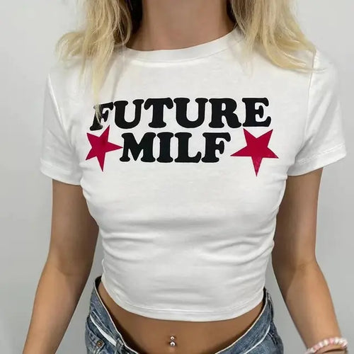 Load image into Gallery viewer, 90s FUTURE MILF Stars Print T-shirts
