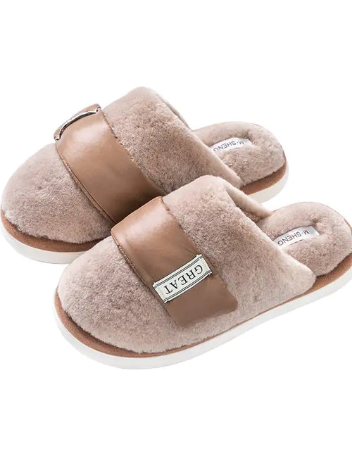 Load image into Gallery viewer, Autumn And Winter Indoor Home Slipper Plus Velvet Warm Couple Bedroom Cotton Shoes
