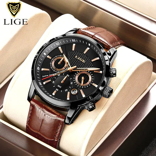 Load image into Gallery viewer, 2023 New Mens Watches LIGE Top Brand Luxury Leather Casual Quartz
