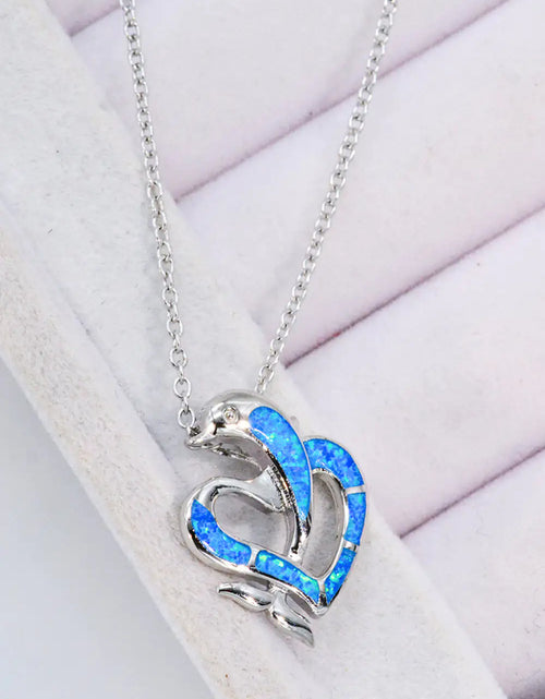 Load image into Gallery viewer, Opal Dolphin Heart Chain-Link Necklace
