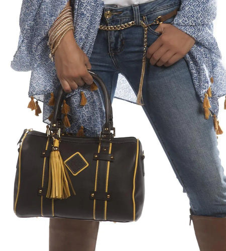 Make a Statement Leather Handbag-Chocolate/Citric Yellow