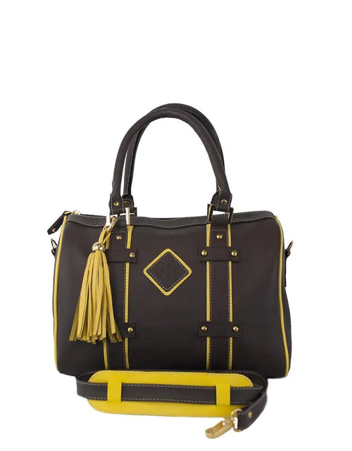 Load image into Gallery viewer, Make a Statement Leather Handbag-Chocolate/Citric Yellow
