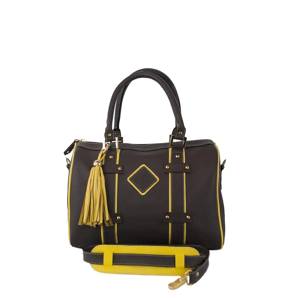 Make a Statement Leather Handbag-Chocolate/Citric Yellow