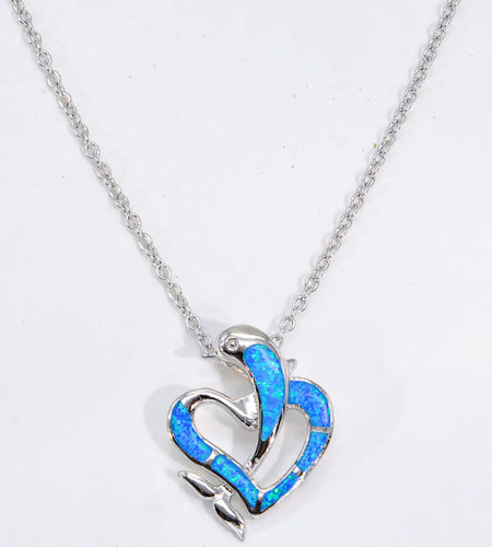 Opal Dolphin Heart Chain-Link Necklace