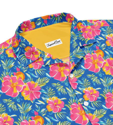 Hibiscus Lagoon Button Down Hawaiian Shirt - Coastal Summer 2024 Collection