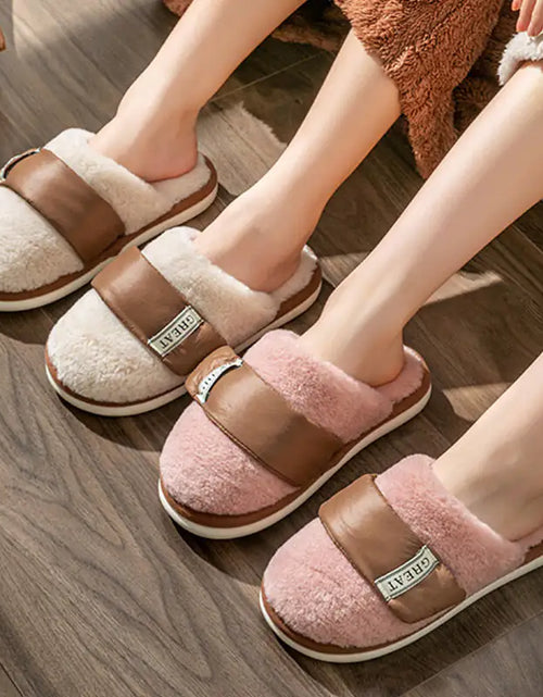 Load image into Gallery viewer, Autumn And Winter Indoor Home Slipper Plus Velvet Warm Couple Bedroom Cotton Shoes
