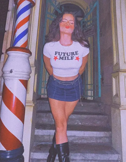 Load image into Gallery viewer, 90s FUTURE MILF Stars Print T-shirts
