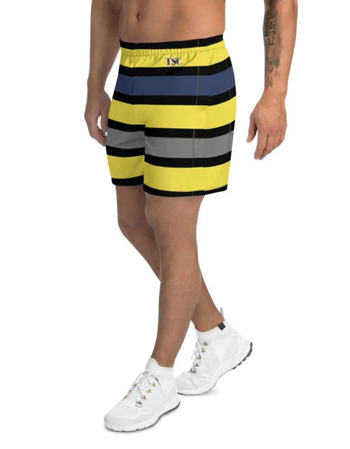 Load image into Gallery viewer, Men&#39;s Tropical Dark Blues/Yellow Long Shorts
