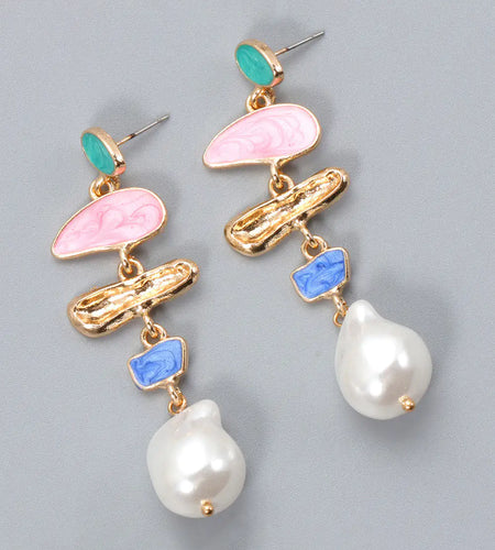 Abnormal Shape Zinc Alloy Synthetic Pearl Dangle Earrings