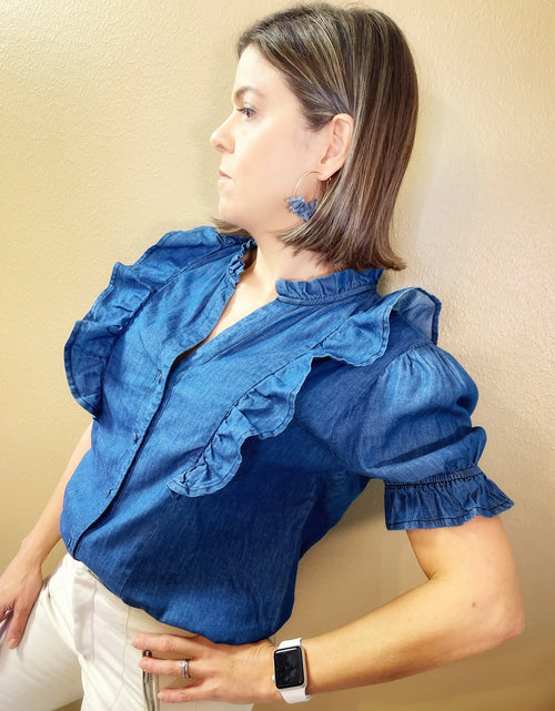 Load image into Gallery viewer, Ruffle Denim Top
