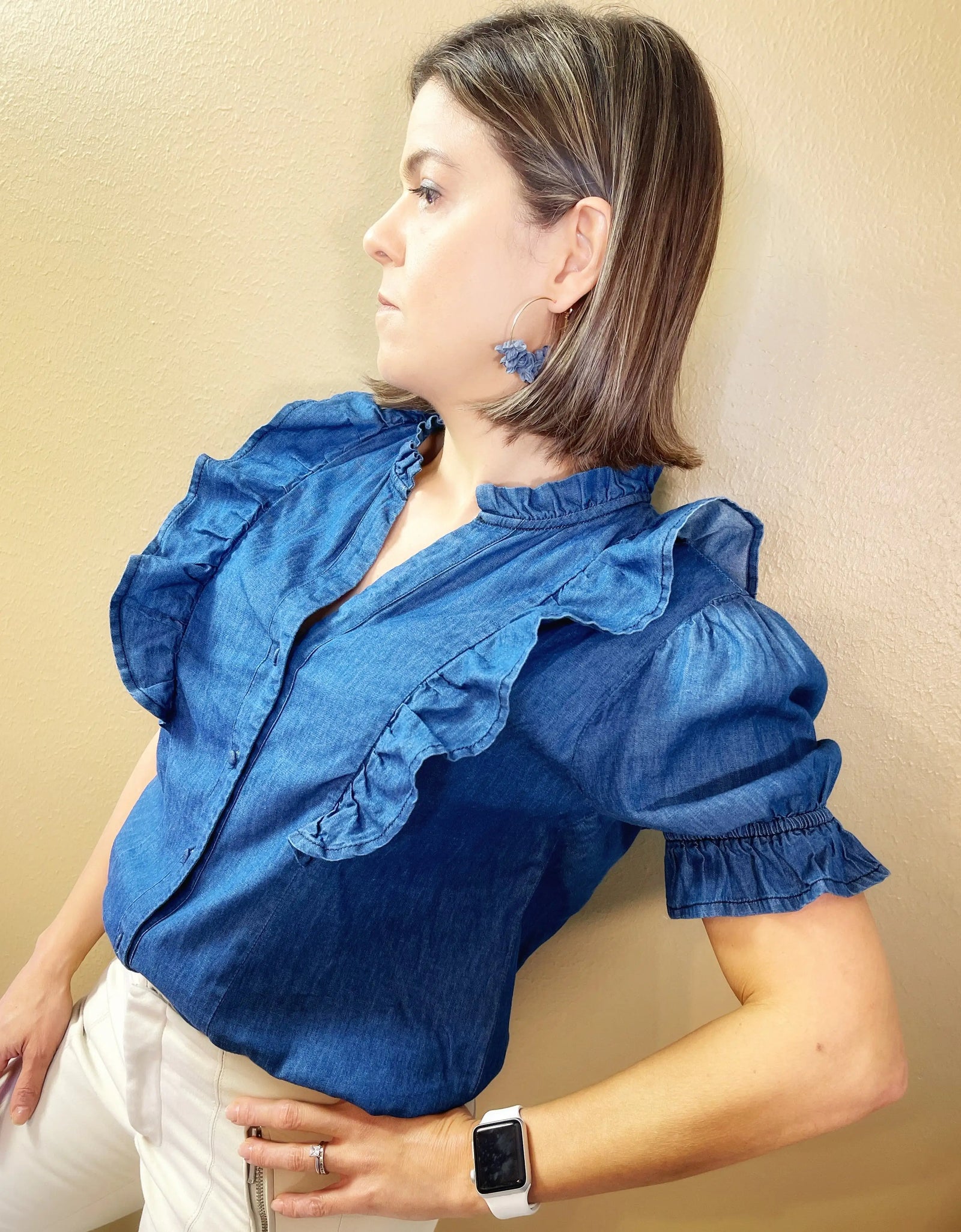 Ruffle Denim Top