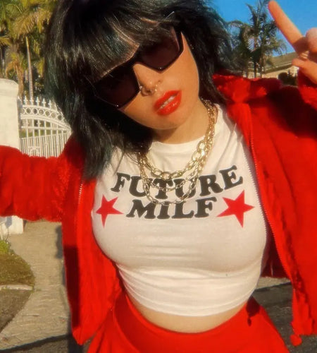 90s FUTURE MILF Stars Print T-shirts