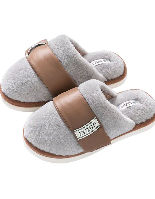 Load image into Gallery viewer, Autumn And Winter Indoor Home Slipper Plus Velvet Warm Couple Bedroom Cotton Shoes
