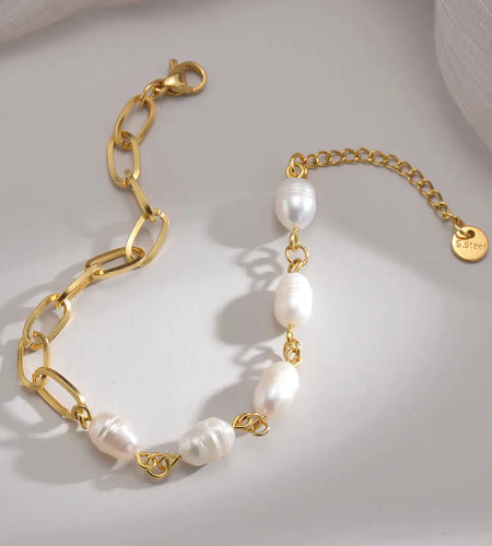 Half Pearl Half Chain Stainless Steel Bracelet