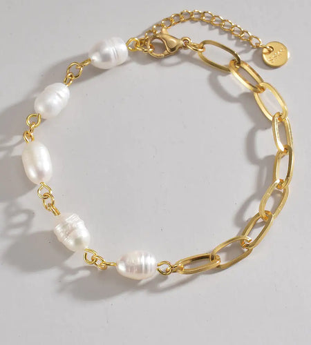 Half Pearl Half Chain Stainless Steel Bracelet