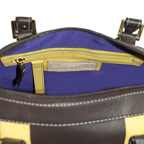 Load image into Gallery viewer, Make a Statement Leather Handbag-Chocolate/Citric Yellow
