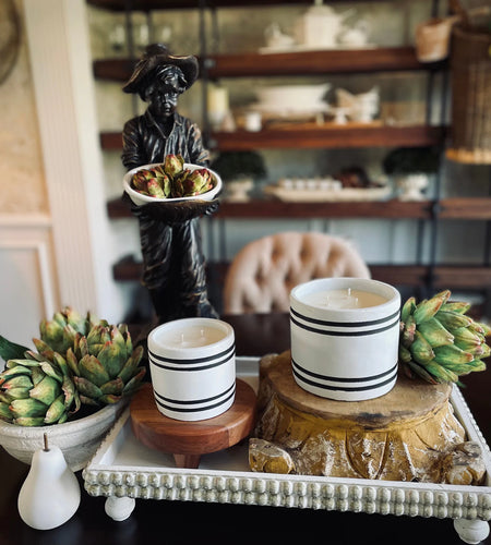 Luxury Small Striped Stone Designer Candle - Harvest