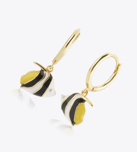 925 Sterling Silver Fish Drop Huggie Earrings