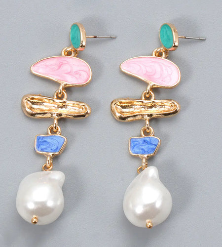 Abnormal Shape Zinc Alloy Synthetic Pearl Dangle Earrings