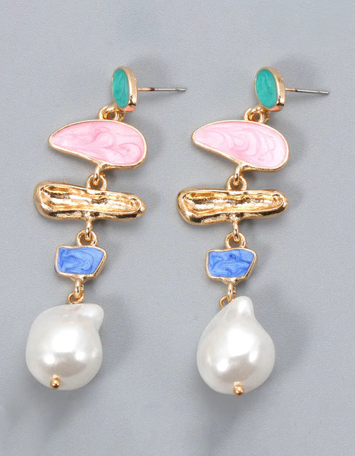 Load image into Gallery viewer, Abnormal Shape Zinc Alloy Synthetic Pearl Dangle Earrings
