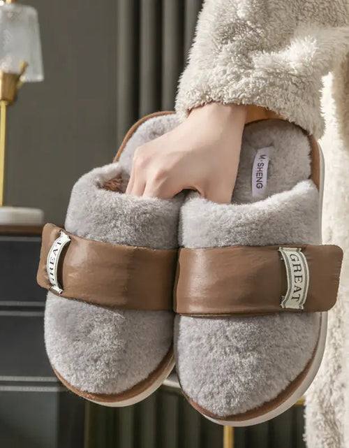 Load image into Gallery viewer, Autumn And Winter Indoor Home Slipper Plus Velvet Warm Couple Bedroom Cotton Shoes
