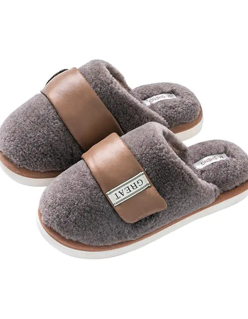 Load image into Gallery viewer, Autumn And Winter Indoor Home Slipper Plus Velvet Warm Couple Bedroom Cotton Shoes
