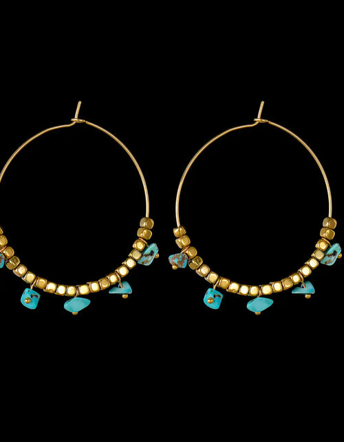 Load image into Gallery viewer, Turquoise Stainless Steel Hoop Earrings
