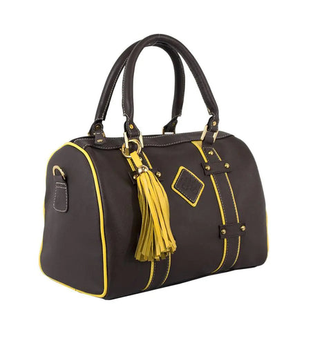 Make a Statement Leather Handbag-Chocolate/Citric Yellow