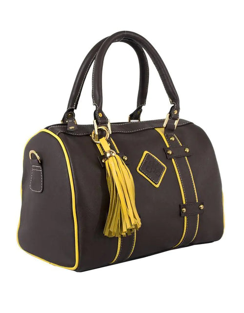 Load image into Gallery viewer, Make a Statement Leather Handbag-Chocolate/Citric Yellow
