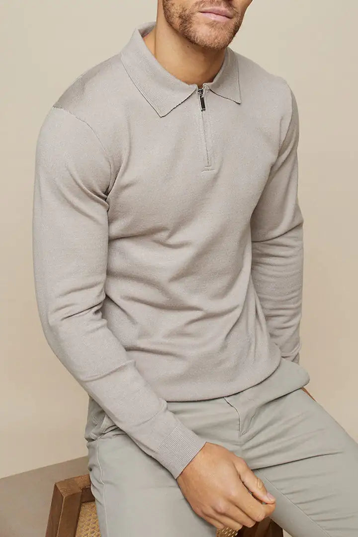 Knitted Long Sleeve Polo