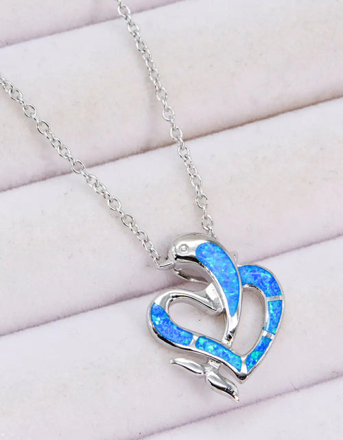 Load image into Gallery viewer, Opal Dolphin Heart Chain-Link Necklace
