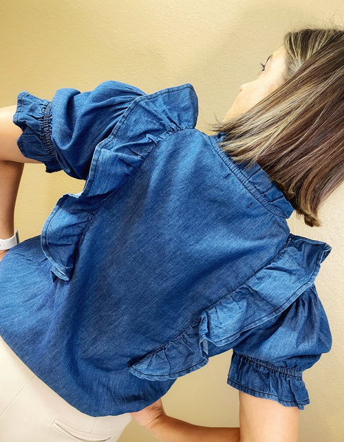 Load image into Gallery viewer, Ruffle Denim Top
