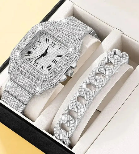 2Pcs Set Diamond Women Watches