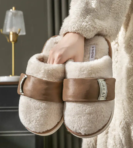 Autumn And Winter Indoor Home Slipper Plus Velvet Warm Couple Bedroom Cotton Shoes