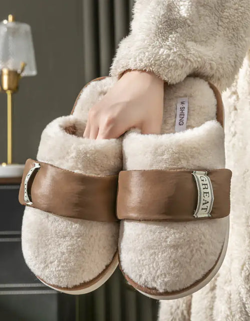 Load image into Gallery viewer, Autumn And Winter Indoor Home Slipper Plus Velvet Warm Couple Bedroom Cotton Shoes
