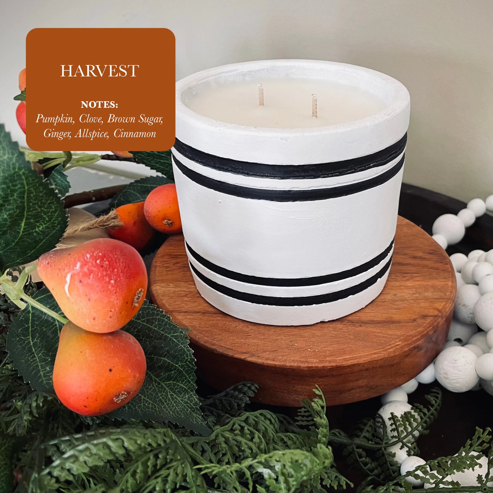 Luxury Small Striped Stone Designer Candle - Harvest