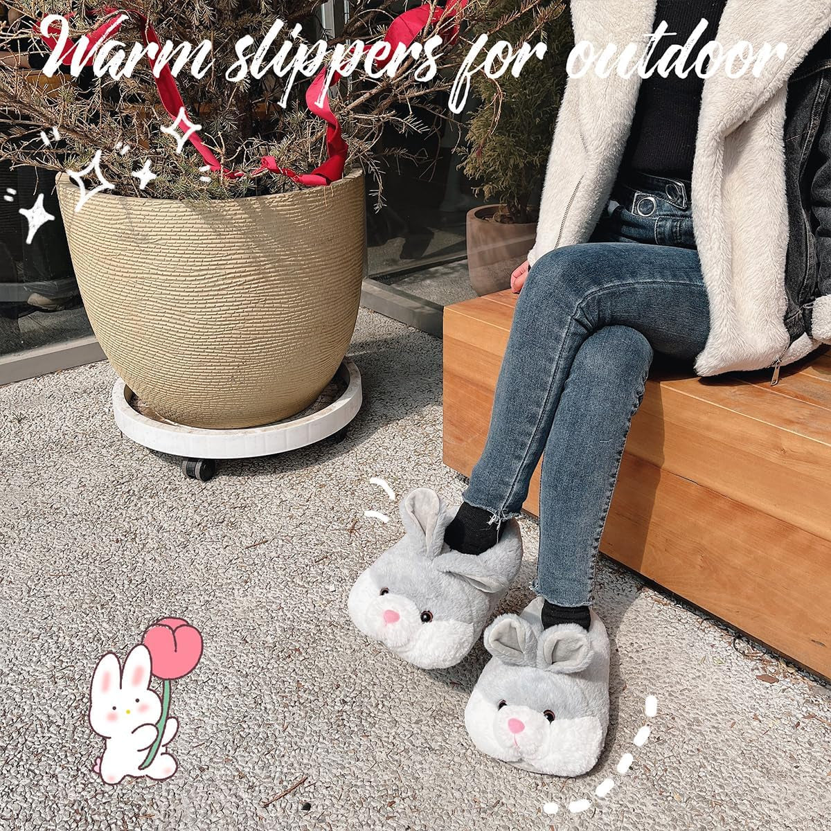 Classic Bunny Slippers for Women Funny Animal Slippers for Girls Cute Plush Rabbit Slippers Easter Gifts