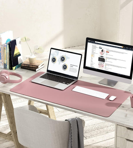 Non-Slip Desk Pad, Waterproof PVC Leather Desk Table Protector, Ultra Thin Large Mouse Pad, Easy Clean Laptop Desk Writing Mat for Office Work/Home/Decor(Dark Pink, 35.4" X 17")