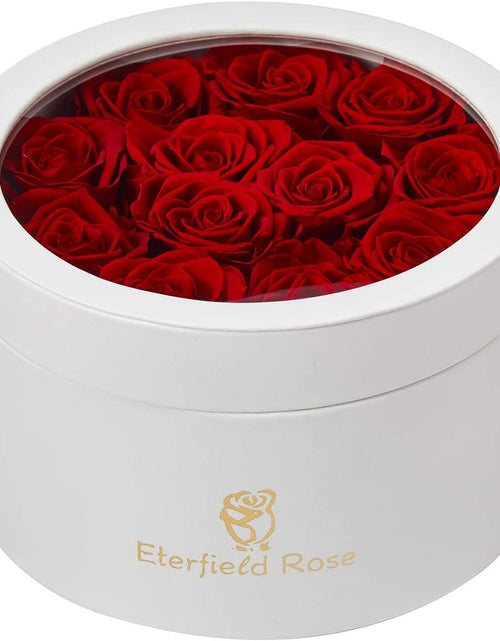 Load image into Gallery viewer, 12 Preserved Rose in a Box Real Roses That Last a Year Preserved Flowers for Delivery Prime Gift for Her Valentines Day Mother Day (Red Roses, round White PU Leather Box)
