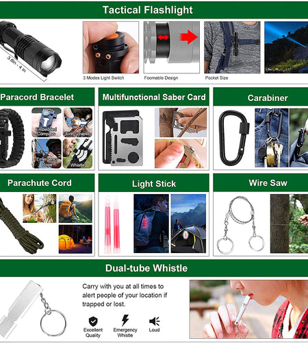 Survival Kit and First Aid Kit, 142Pcs Professional Survival Gear and Equipment with Molle Pouch, for Men Dad Husband Who Likes Camping Outdoor Adventure