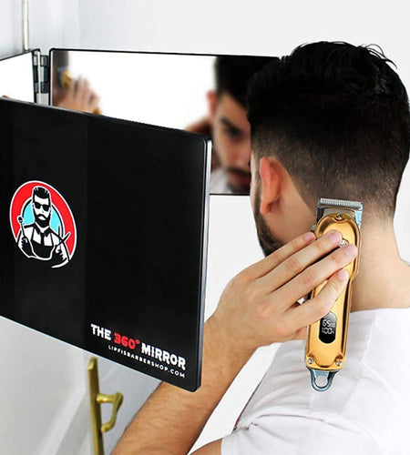 The 360 Mirror - Adjustable Door Mount Telescoping Hooks - Self Haircut Mirror for Men - 3 Way Mirror for Hair Cutting