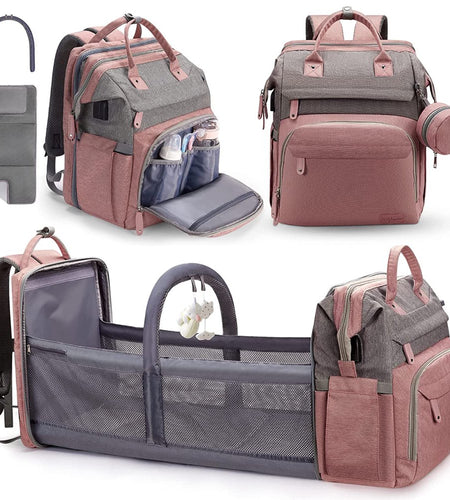 Baby Diaper Bag Backpack with Changing Station, Waterproof Changing Pad, USB Charging Port,Pacifier Case ,Pink Color