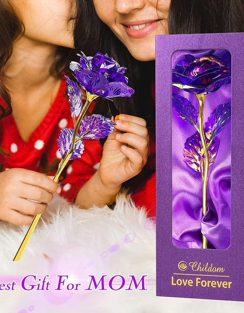 Load image into Gallery viewer, Purple Colorful Rose Flower Present Golden Foil with Luxury Gift Box Great Gift Idea for Valentine&#39;S Day, Mother&#39;S Day, Thanksgiving Day, Christmas, Birthday, Anniversary
