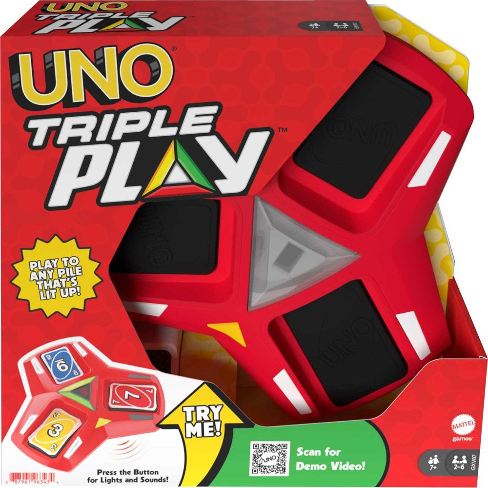 Triple Play Card Game for Family Night Featuring 3 Discard Piles, Lights & Sounds