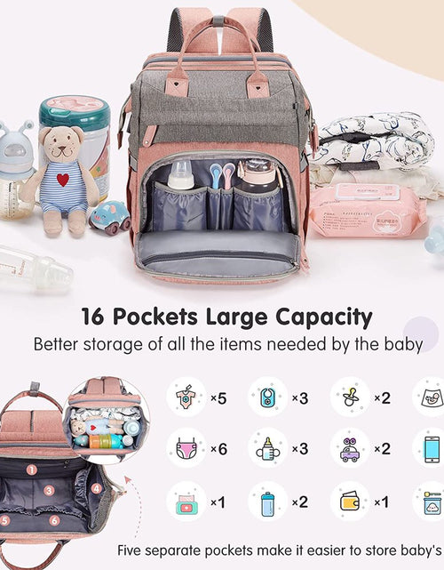 Load image into Gallery viewer, Baby Diaper Bag Backpack with Changing Station, Waterproof Changing Pad, USB Charging Port,Pacifier Case ,Pink Color
